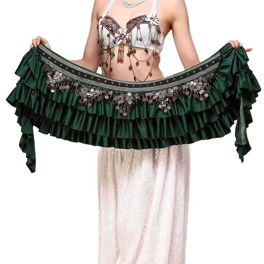 Belly Dance, Tribal ATS Vintage Satin Wrap Belt Extra Long with Copper Coin