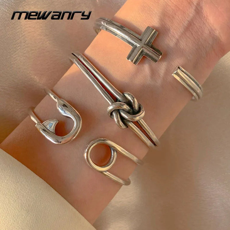 925 Silver Color Cross Pin Knotted Vintage Bracelet