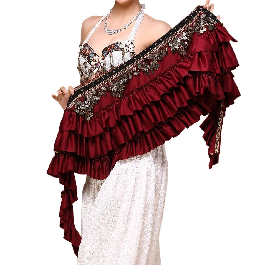 Belly Dance, Tribal ATS Vintage Satin Wrap Belt Extra Long with Copper Coin