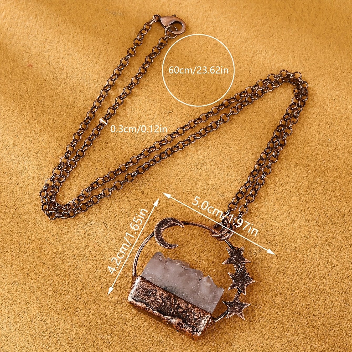 Boho-Chic Vintage Amethyst Crystal Pendant Necklace with Moon & Star Charms - Perfect for Parties, Ramadan Gift for Her