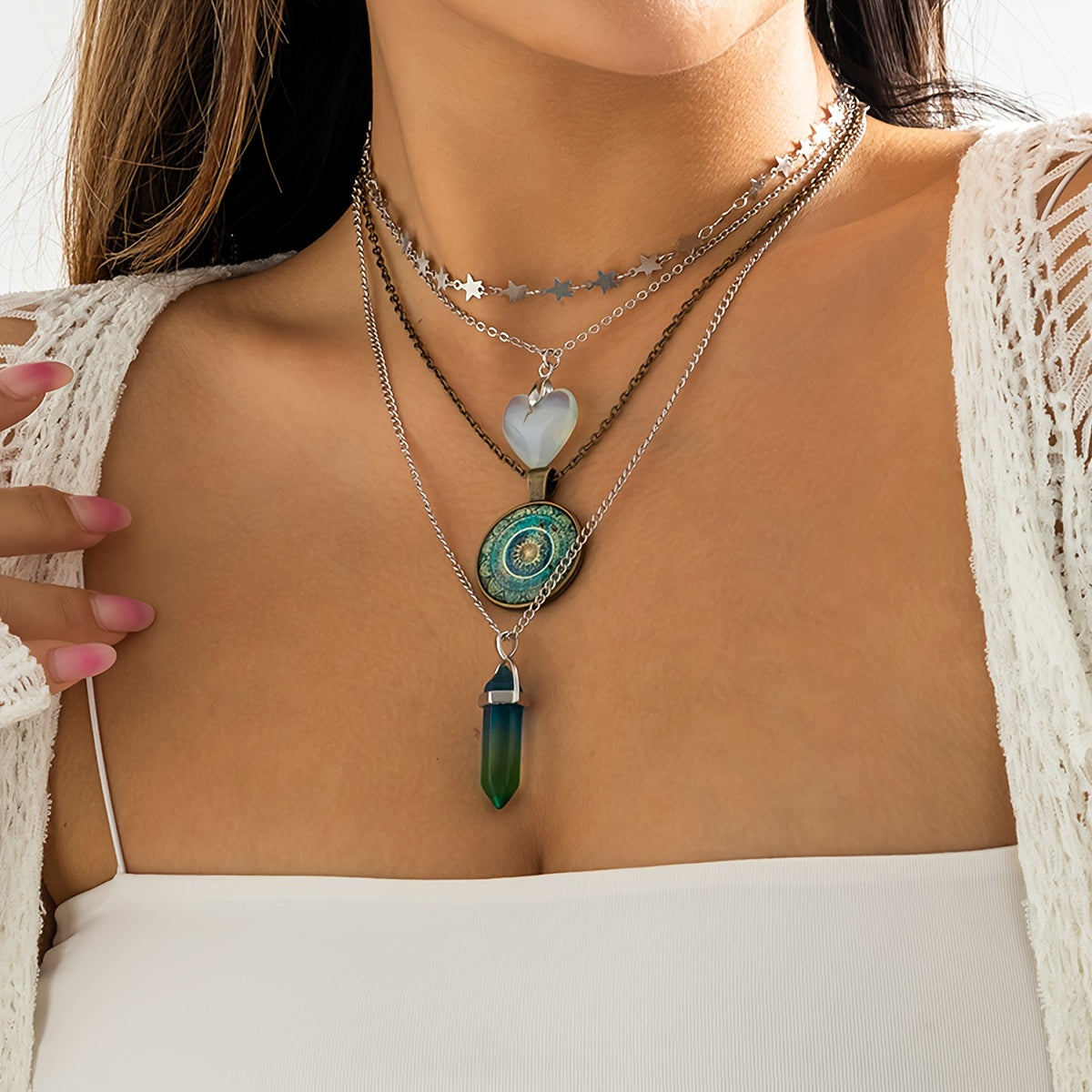 Charming Heart Crystal Layered Necklace